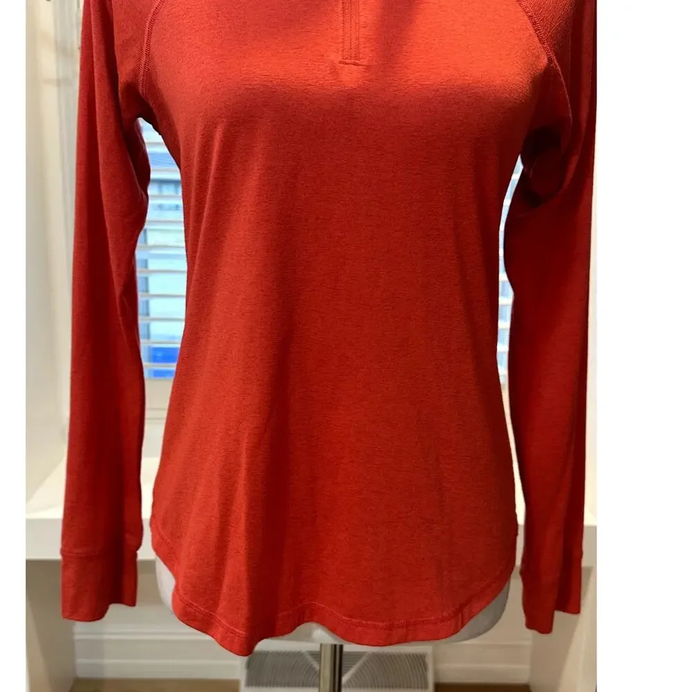 Reebok Women's Orange Performance Heather Quarter Zip Long Sleeve Shirt S